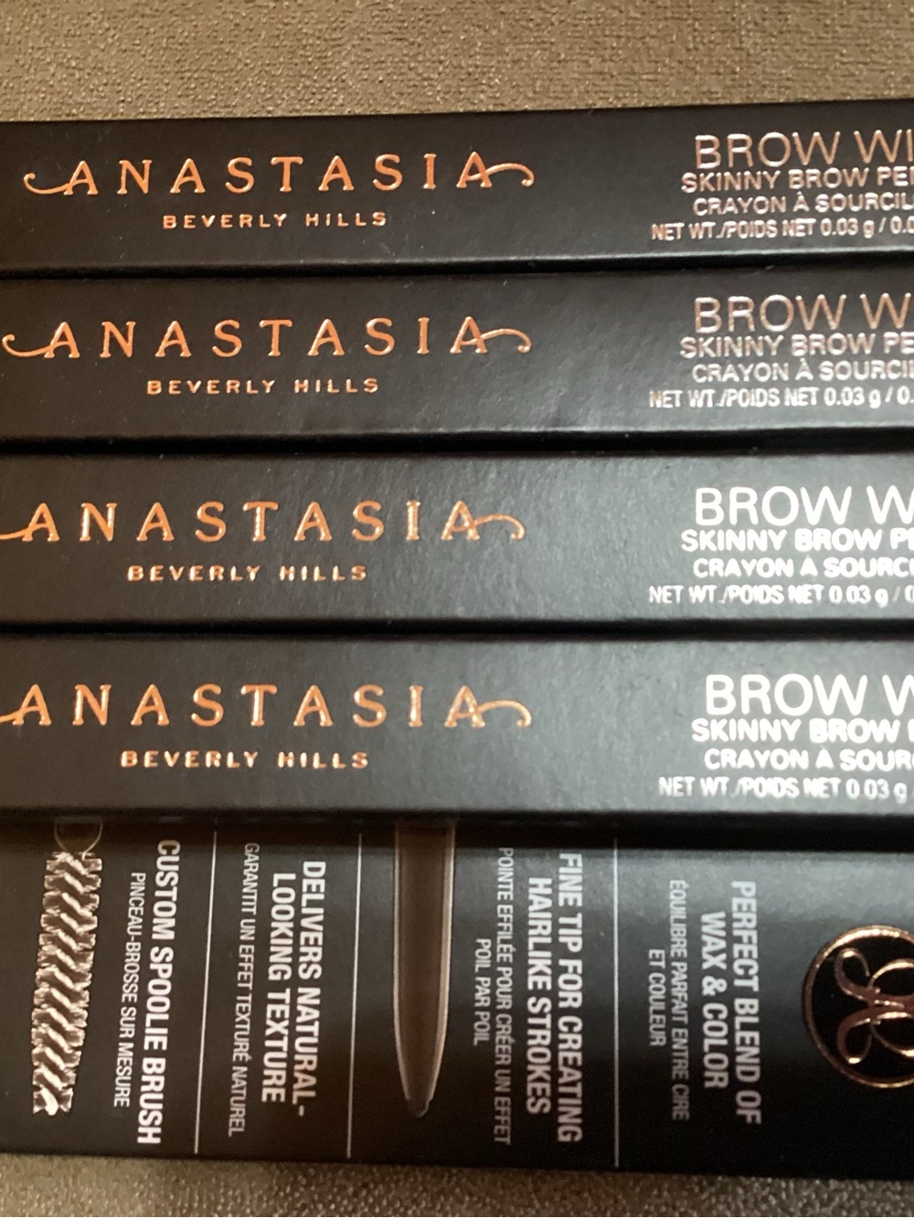4 Anastasia Beverly Hills brow wiz skinny brow pencils .001 oz each taupe Color